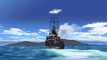 Animated Battleship Almost Getting Bombed GIF