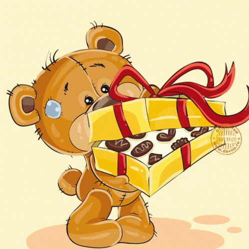 Animated Bear Holding Chocolates GIF