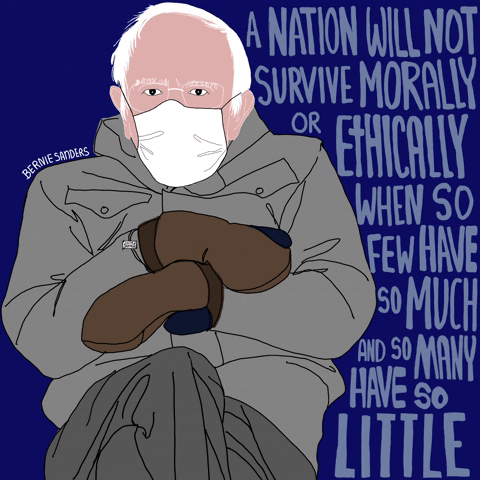 Animated Bernie Sanders . Wearing Winter Clothes GIF