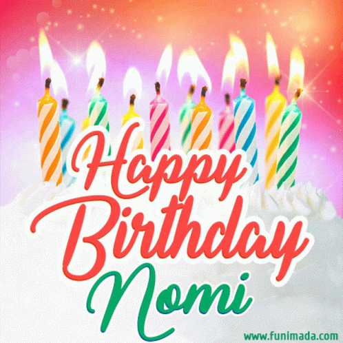 Animated Birthday Card For Nomi With Candles On A Cake GIF
