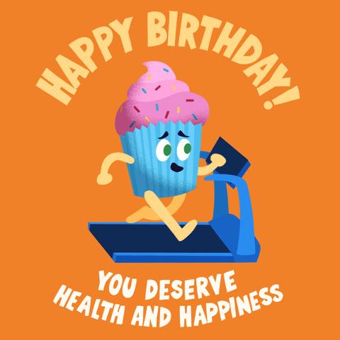 Animated Birthday Cupcake Running Treadmill GIF