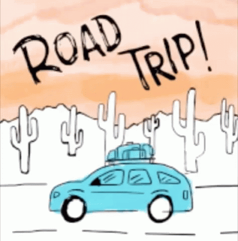 Animated Blue Car Road Trip GIF