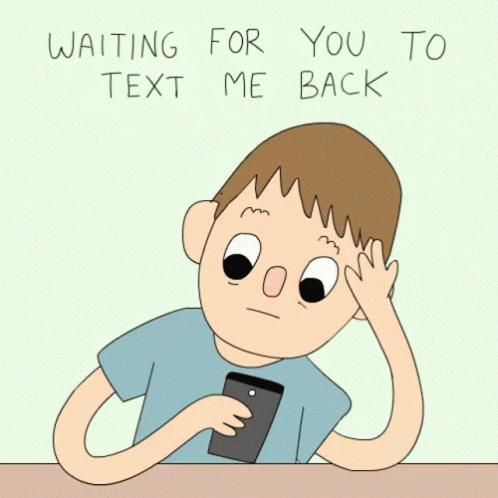 Animated Boy Staring At Phone Still Waiting GIF
