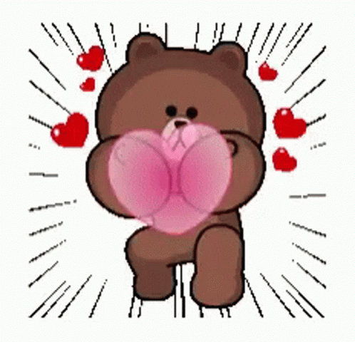 Animated Brown Bear Giving Hearts For You GIF