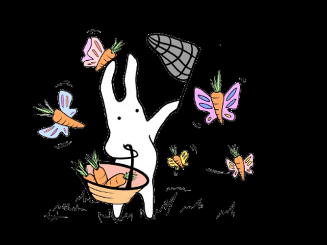 Animated Bunny Catching Butterflies GIF