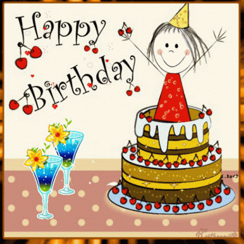 Animated Cake Girl Happy Birthday Wishes GIF 