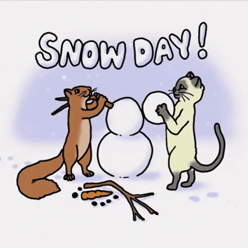 Animated Cat And Squirrel Enjoying Snow Day GIF