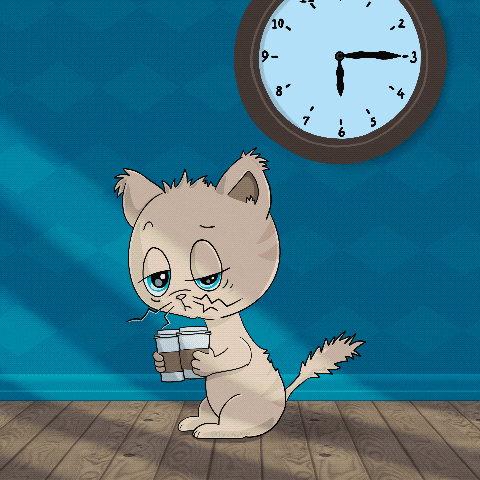 Animated Cat Drinking Coffee Sleepy Monday GIF