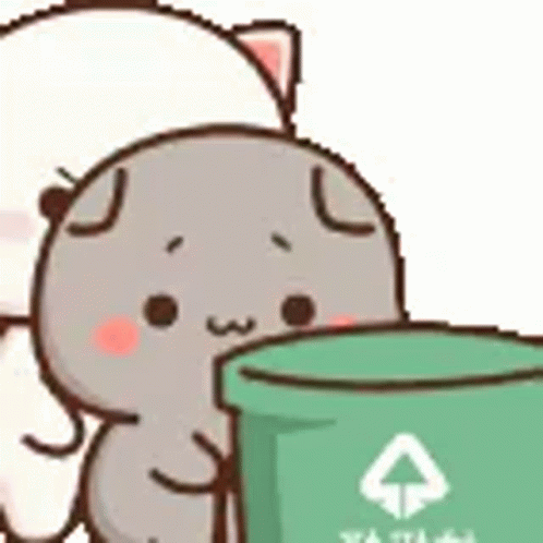 Animated Cat Tossing Mochi Inside Bin GIF