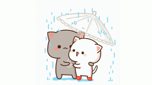 Animated Cat Peach And Goma Sharing Umbrella GIF