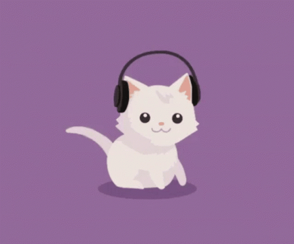 Animated Cat Listening Music GIF 