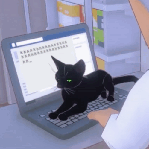 Animated Cat On Computer Lying Down GIF