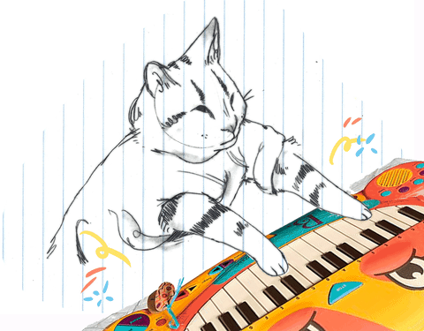 Animated Cat Playing Piano Keys GIF