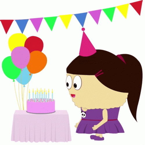 Animated Celebration Birthday Girl Blow Candles GIF 