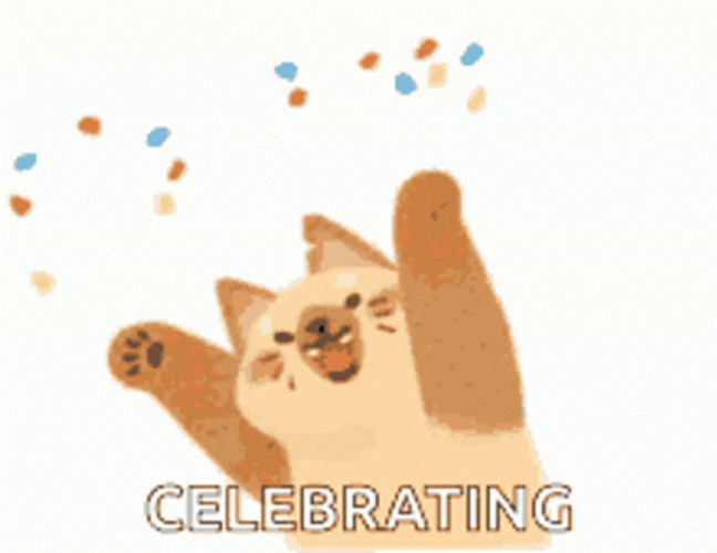 Animated Celebration Happy Cat Confetti GIF 
