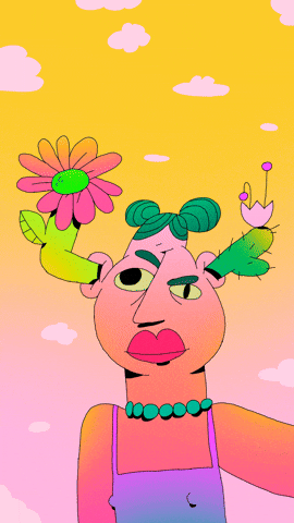 Animated Character Ear Plugs With Flowers GIF