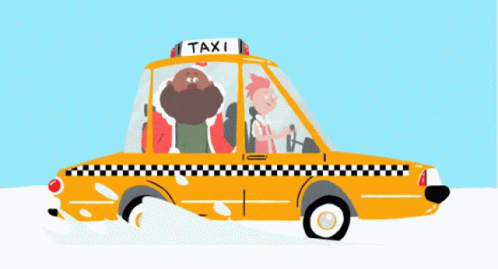 Animated Characters In Taxi On Snowy Day GIF