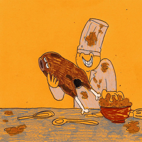 Animated Chef Trying To Cook Turkey GIF