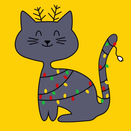 Animated Christmas Light Coiled Up To Cat GIF