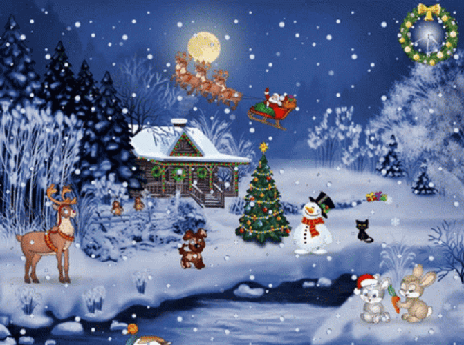 Animated Christmas Evening In Small House GIF
