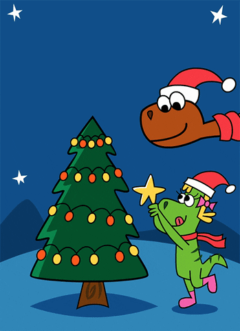 Animated Christmas Tree Dinosaurs Put A Star GIF