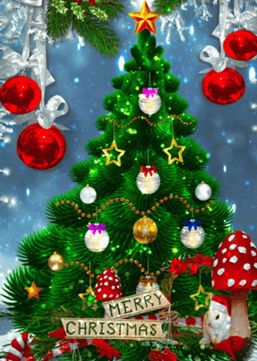 Animated Christmas Tree Full Of Decoration GIF