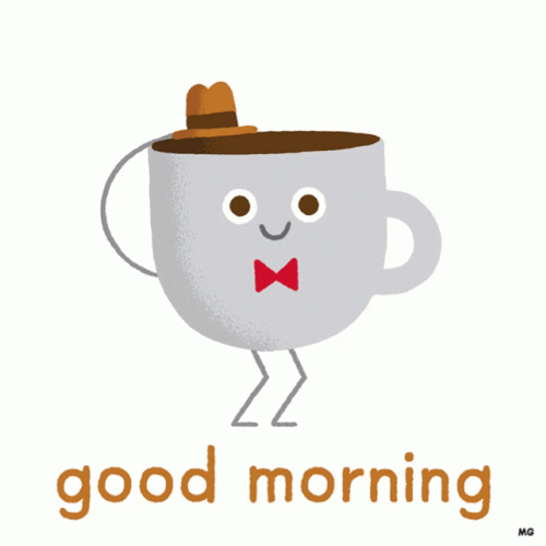 Animated Coffee Greets Good Morning Cartoon GIF