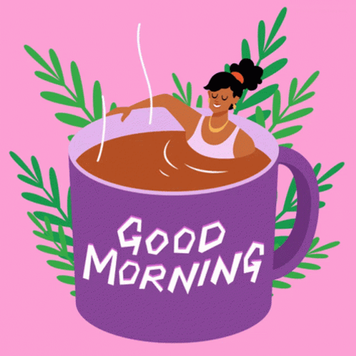 Animated Coffee Pool Girl Enjoying Mornings GIF