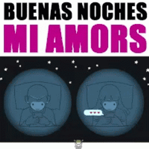 Animated Couple Sending Text Buenas Noches Amor GIF 