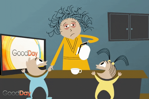 Animated Crazy Kids And Sleepy Mom GIF