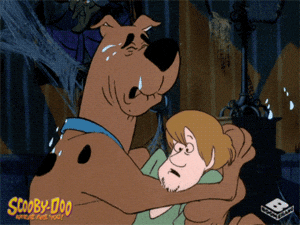 Animated Crying Scooby Doo Hugging Confused Shaggy GIF