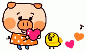 Animated Cute Piggie And Little Chick GIF