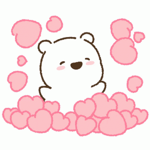 Animated Cute White Bear Pink Hearts GIF