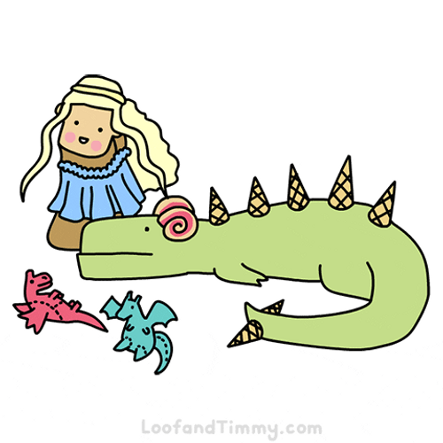 Animated Cute Cartoon Queen Daenerys With Dragon Rhaegal GIF 