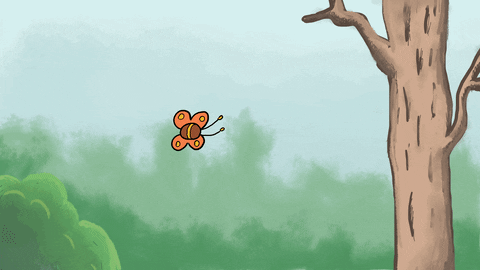 Animated Cute Cat Catching Butterfly GIF