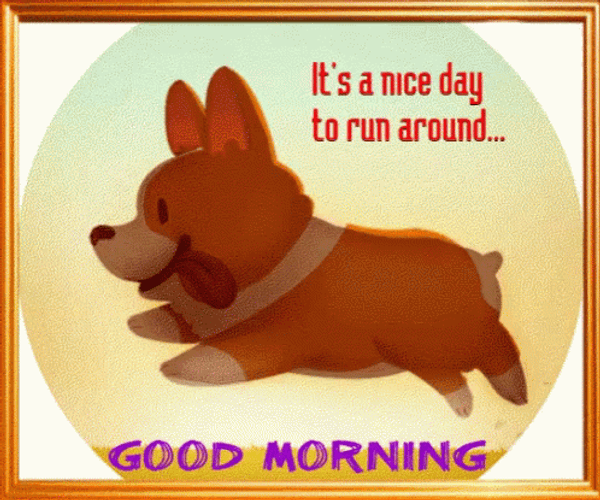 Animated Cute Corgi Running Good Morning Puppy GIF