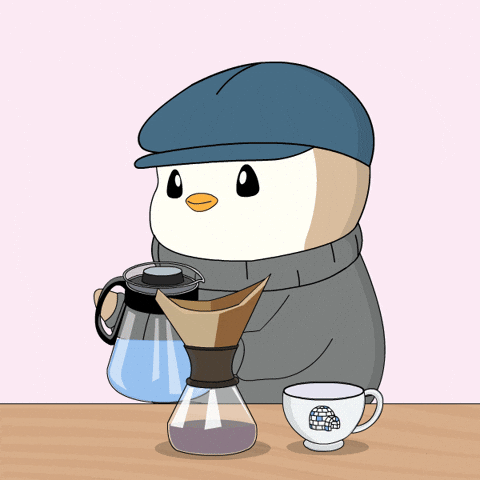 Animated Cute Penguin Water Pouring To Make Coffee GIF