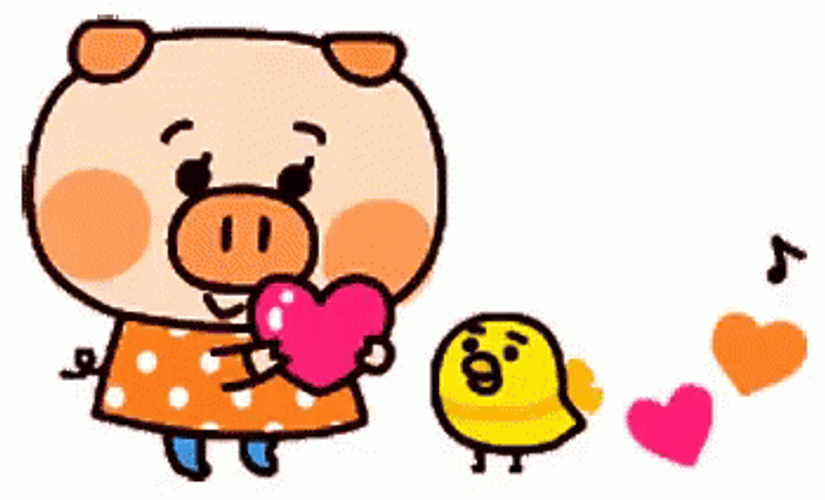 Animated Cute Piggie And Little Chick GIF