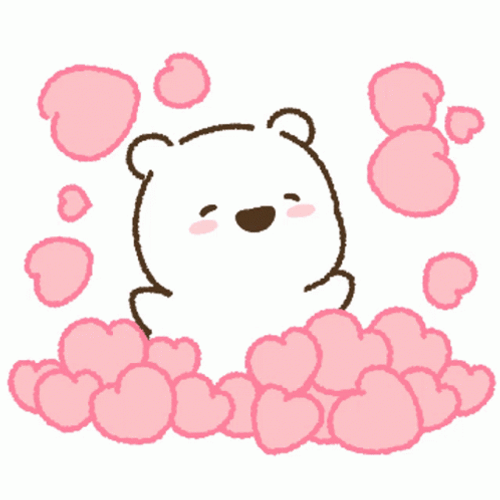 Animated Cute White Bear Pink Hearts GIF