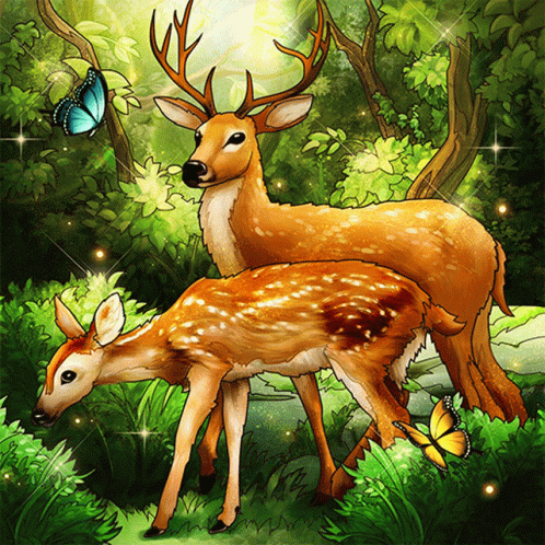 Animated Deer And Butterflies GIF