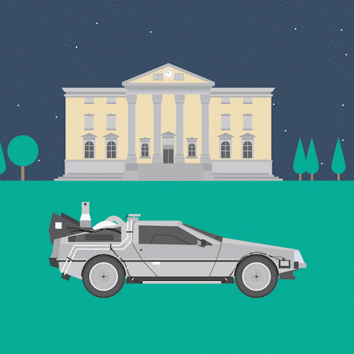 Animated Delorean Traveling To Different Places GIF