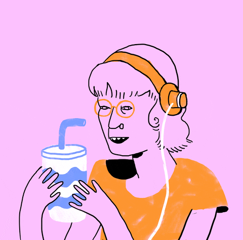Animated Derp Girl Headphones Drinking Slurpee GIF