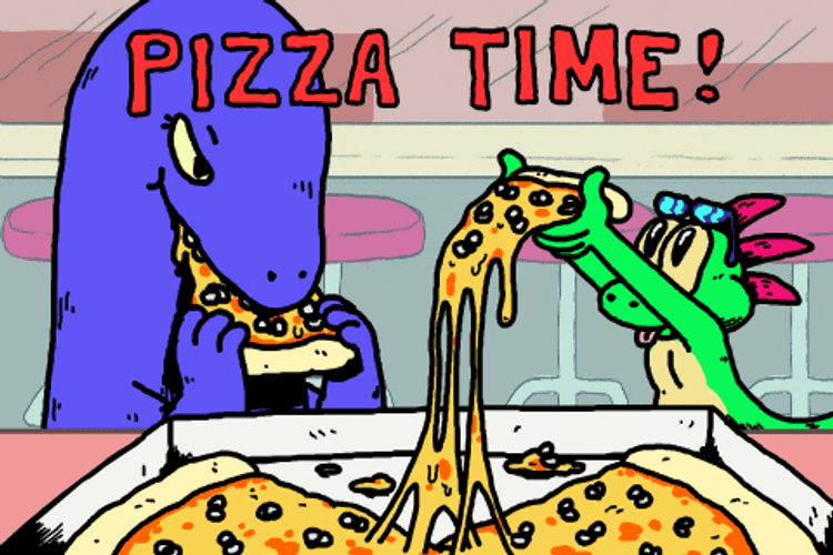 Animated Dinosaurs Pizza Party GIF