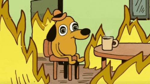 Animated Dog Drinking Coffee On Fire Im In Danger GIF