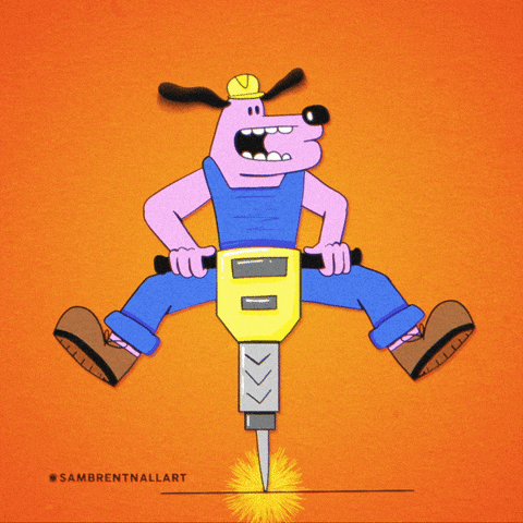 Animated Dog Operating A Jackhammer GIF