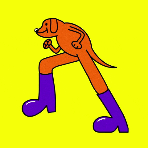 Animated Dog Walking With Rain Boots GIF