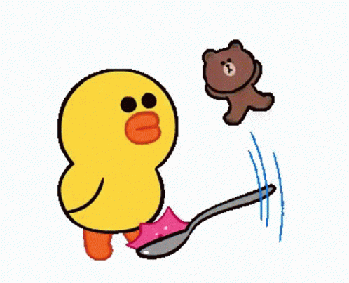 Animated Duck Stepping On A Spoon Bear Waving Byeeee GIF