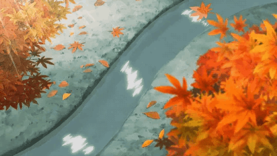 Animated Fall Leaves In Stream GIF