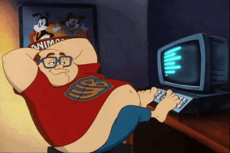 Animated Fat Man Coding Using Feet GIF