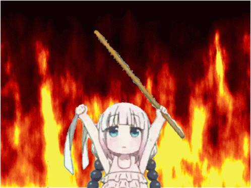 Animated Fire Kana Bonk With Stick GIF